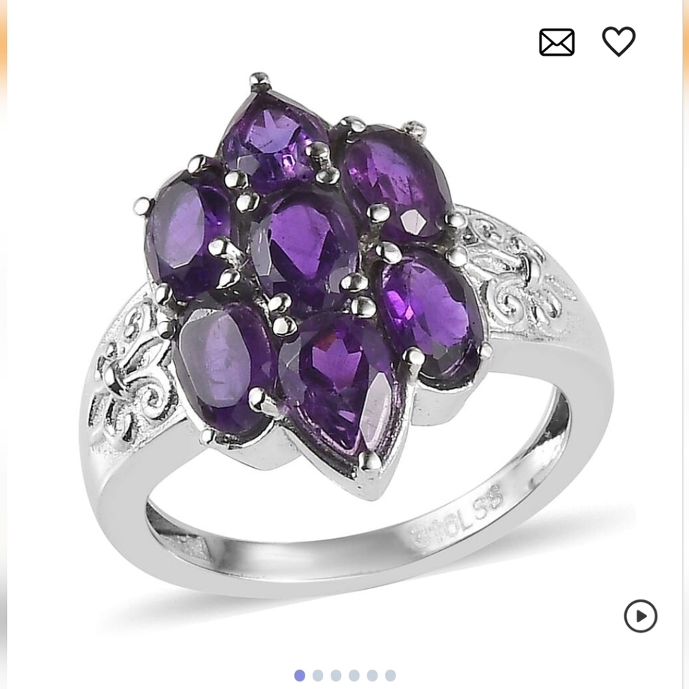 🆕️Size 8 African Amethyst Cluster Ring in Stainless Steel 2.90 ctw